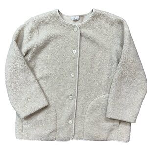 J. Jill Cream Sherpa Fleece Button Teddy Jacket Medium Oatmeal Collarless